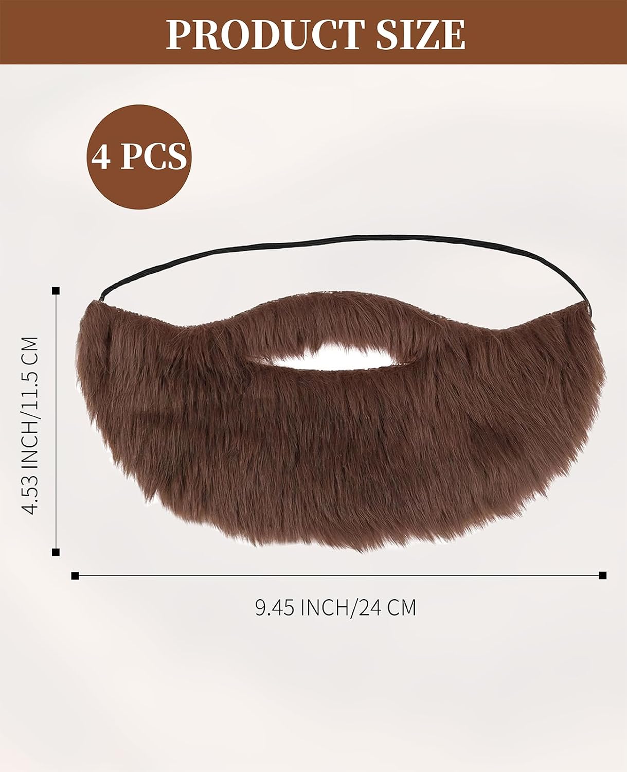 4 PCS Brown Fake Beard, Realistic Fake Mustache Costume with Elastic Band for Adults Male Makeup Cosplay Party