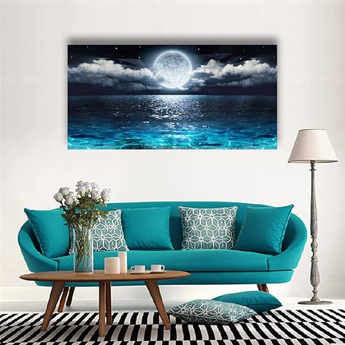 Miniatura 8 de Arte de pared, luna, mar, océano, paisaje, lienzo, arte de pared, pinturas modernas para sala de estar, decoración de pared y decoración del hogar,
