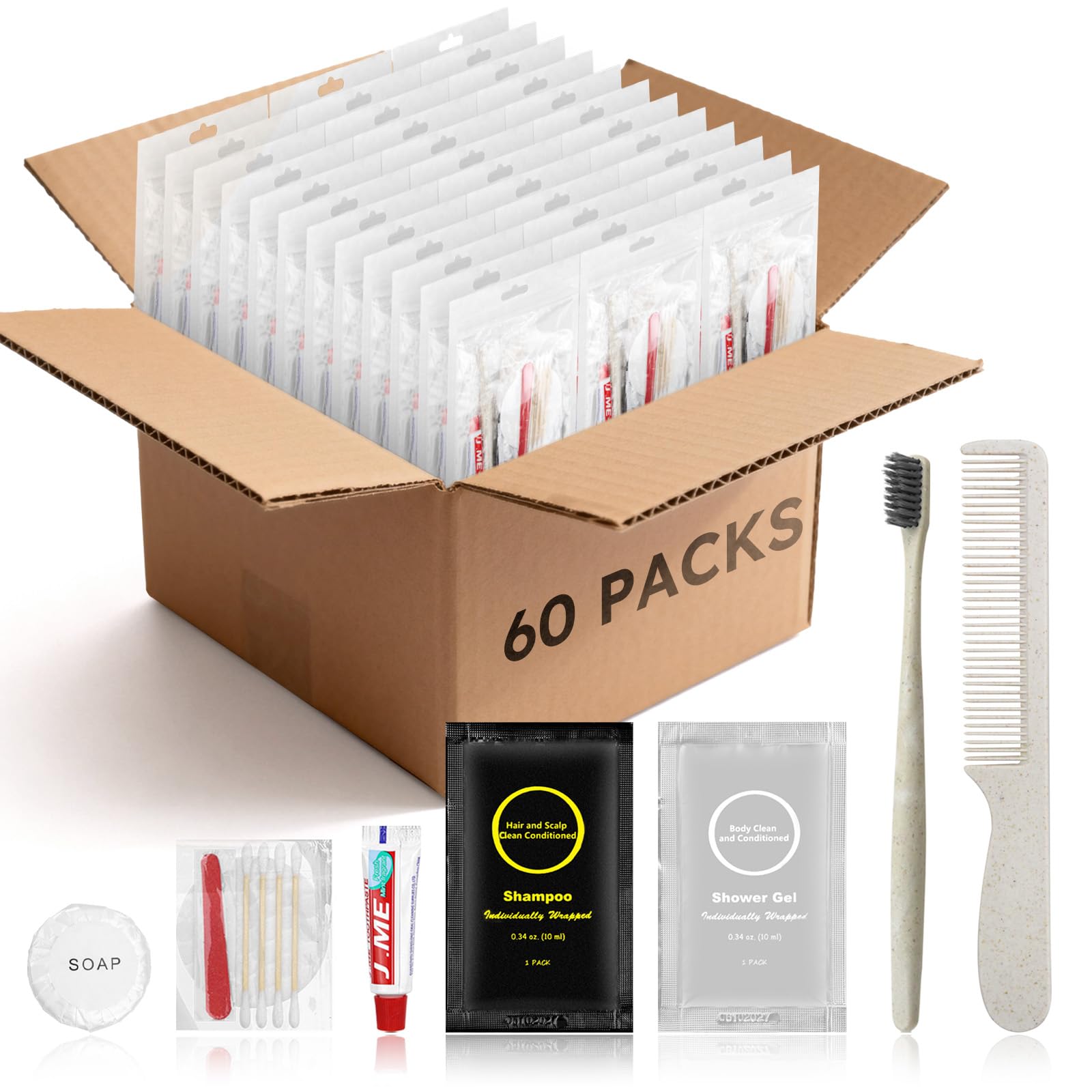 Toilettenartikel-Set, persönliche Hygiene-Sets für Obdachlose Pflege, Einweg-Toilettenartikel, Reisegröße, für Damen, Herren, für Hotel, Wohltätigkeitsorganisation, Camping, Reisen, 60 Stück