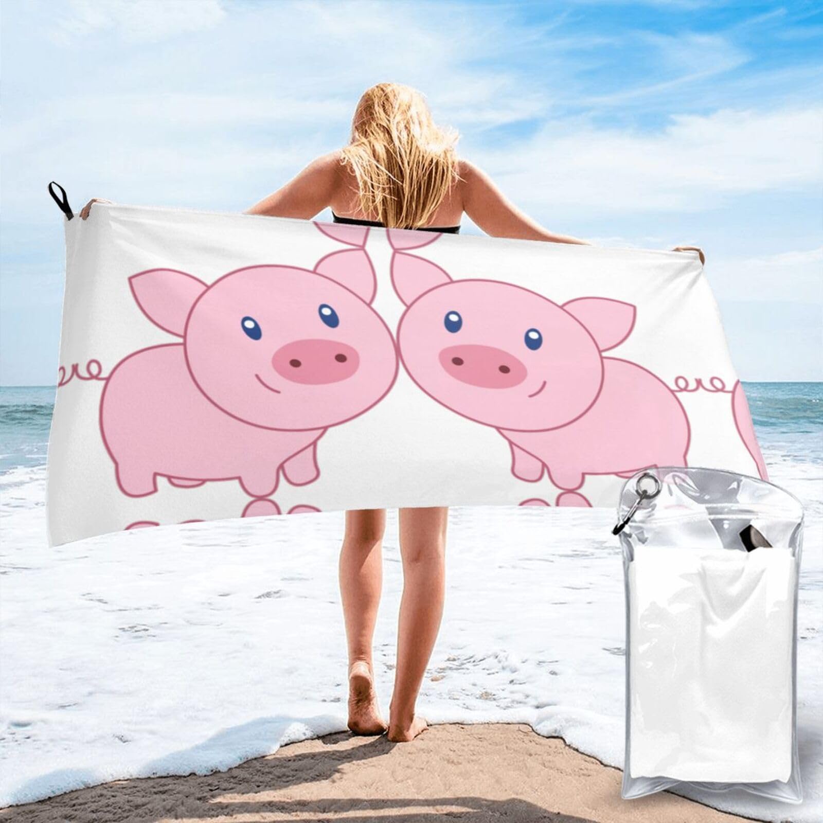 WYCZHY Cute Pig Print Beach Towel Soft Quick Dry For Spa Pool Gym Vacation Travelers Women Men Adults Sauna Gift