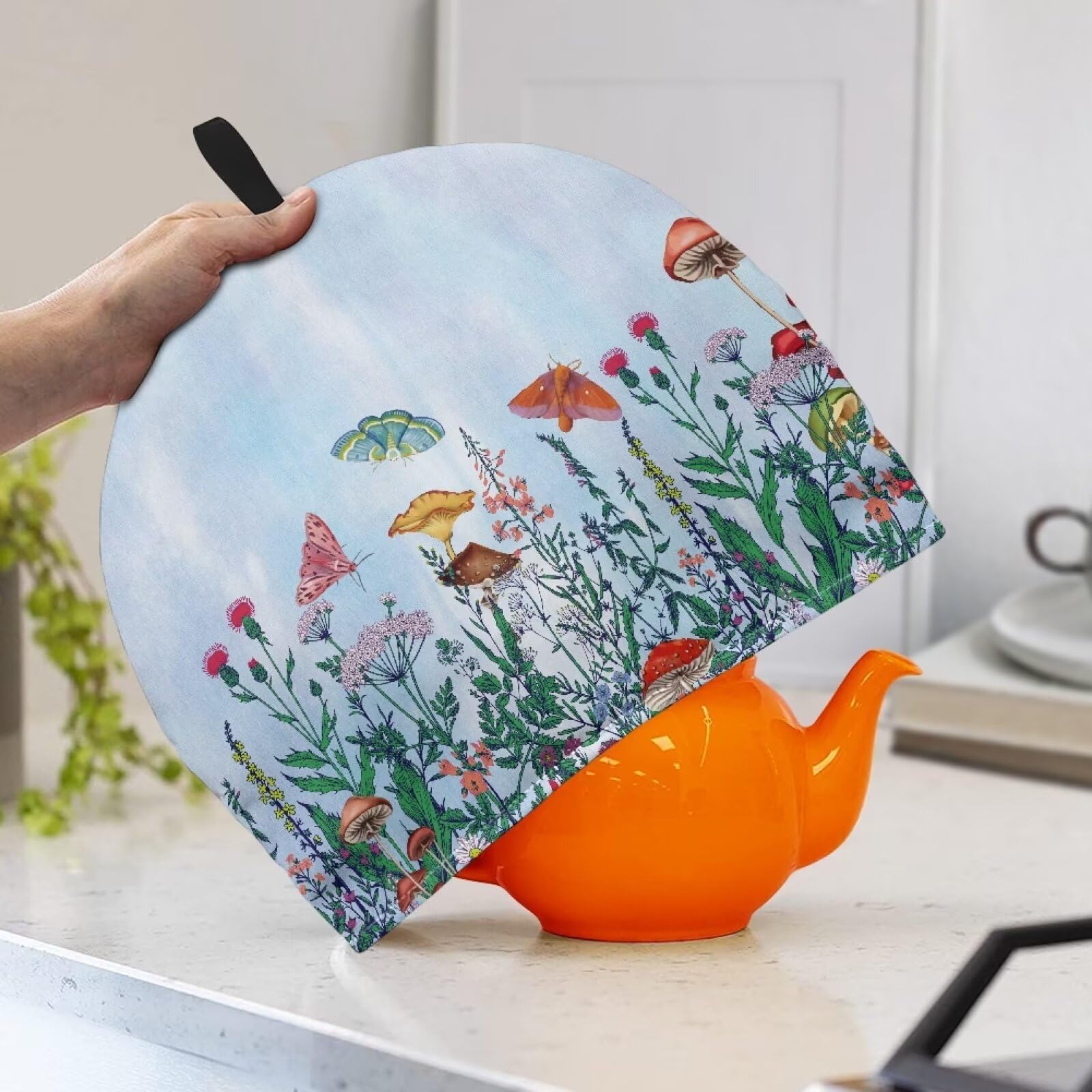 Rweroyiu Meadow Mushroom Tea Cosy for Teapot Cotton Teapot Warmer Insulating Tea Cozy Custom Prints Teapot Cover for Kitchen Home Decorative Keep Warm Tea Pot Decor Pack of 1