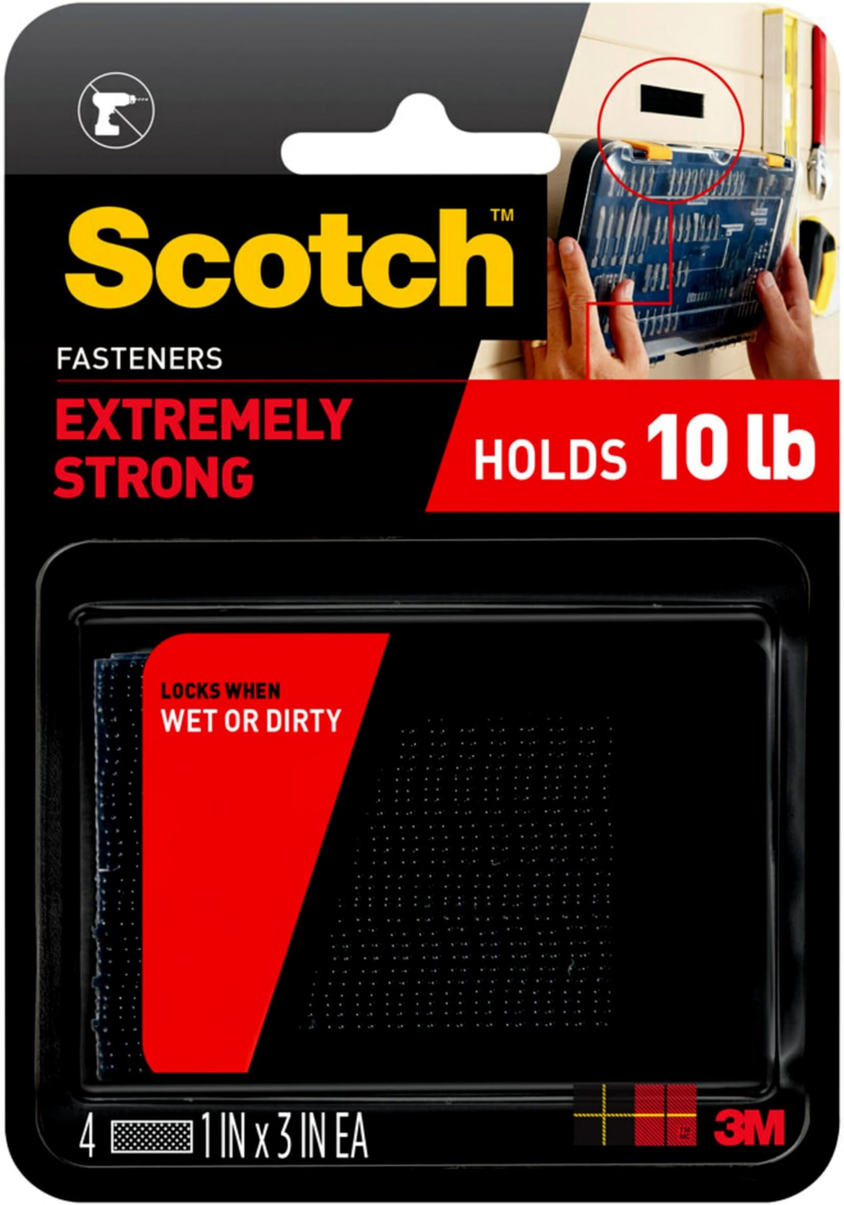 Scotch Brand Extreme Interlocking Fasteners, Strips, 2 Sets, Holds up to 10 lbs (1 set holds 2 lbs)