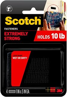 Scotch Extreme Interlocking Fasteners, 4 Strips, 1" x 3", Delivers Powerful Bond on Contact, Weather, Dirt & UV Resistant, 1 Set Holds 2 lbs., Designed with Reclosable Dual-Lock Technology (RF6731)