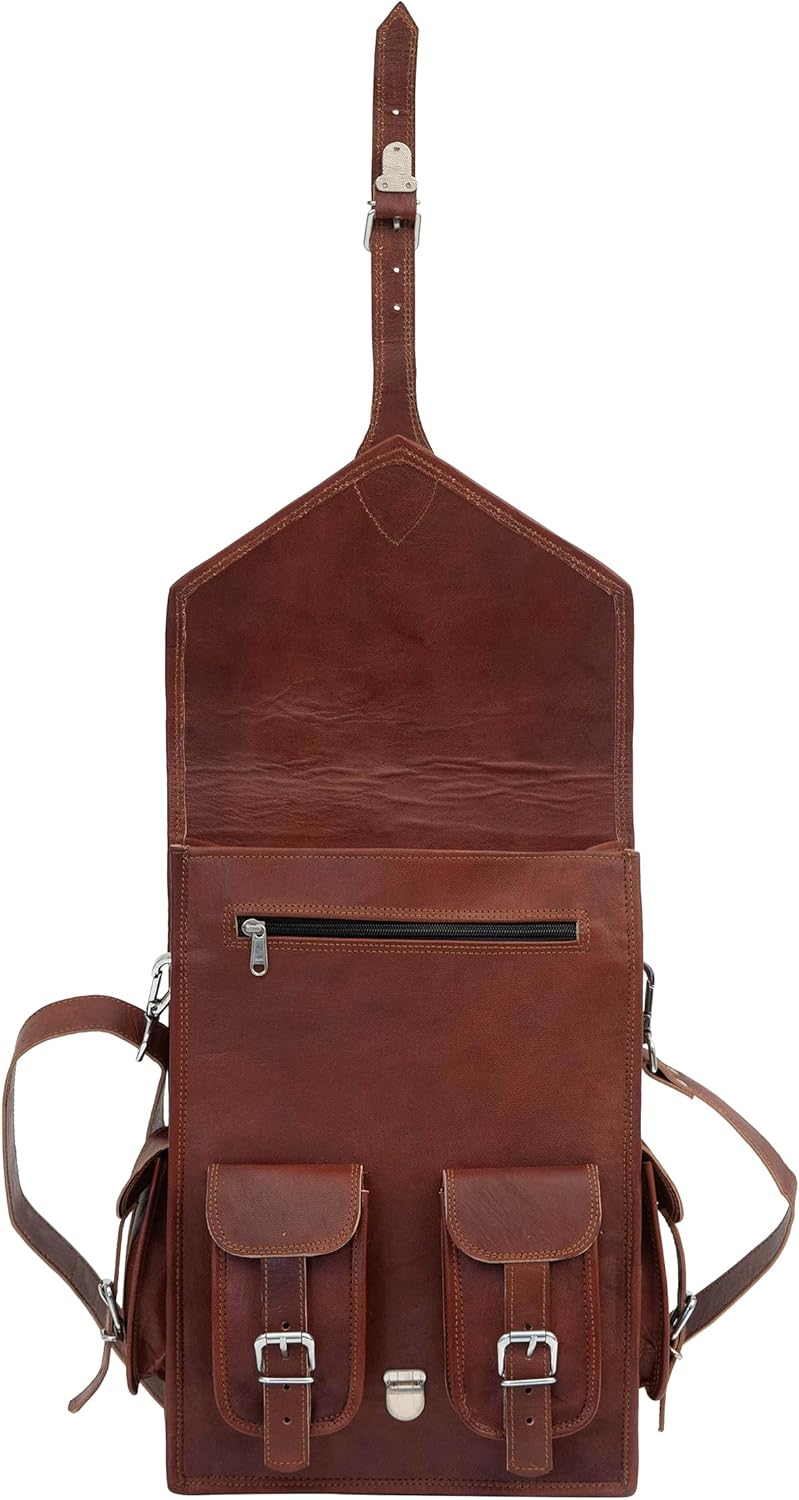 Shy Shy Let's Touch The Sky 15" Vintage leather backpack Laptop Messenger Lightweight Rusksack Sling Bag Men (11" (W) x 15" (H)) Brown