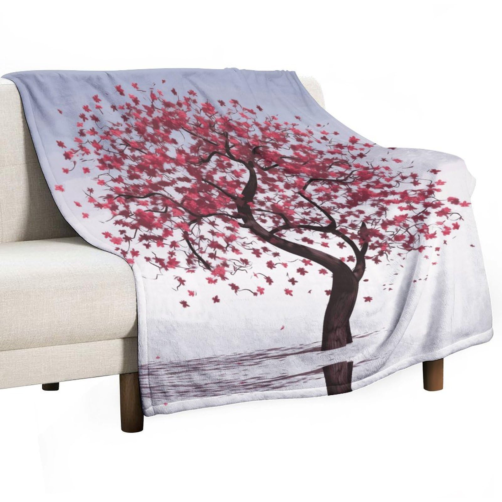 Couverture en molleton super douce motif cerisier japonais toutes saisons 177x203cm