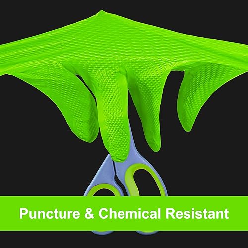 Miniatura 7 de GLOVEWORKS Guantes verdes de HD, guante mecánico de agarre de diamante elevado resistente desechable de nitrilo de 8 mil, opciones de compra a granel