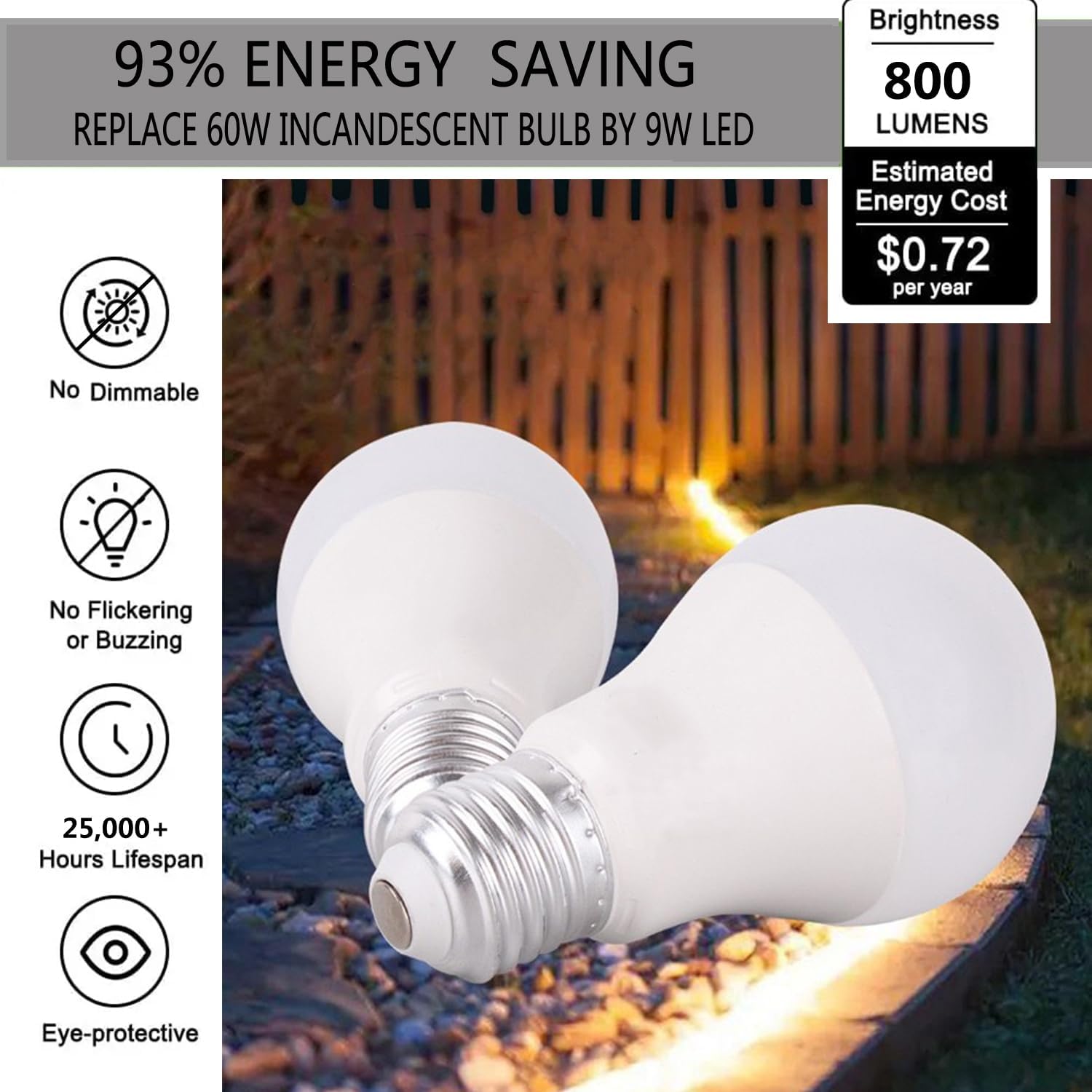 LED Light Bulb,A19 60 Watt Equivalent, Energy Efficient 9W,800 Lumens, Daylight White 5000K, Non-Dimmable, Long Lifetime,Frosted,6 Count (Pack of 1)