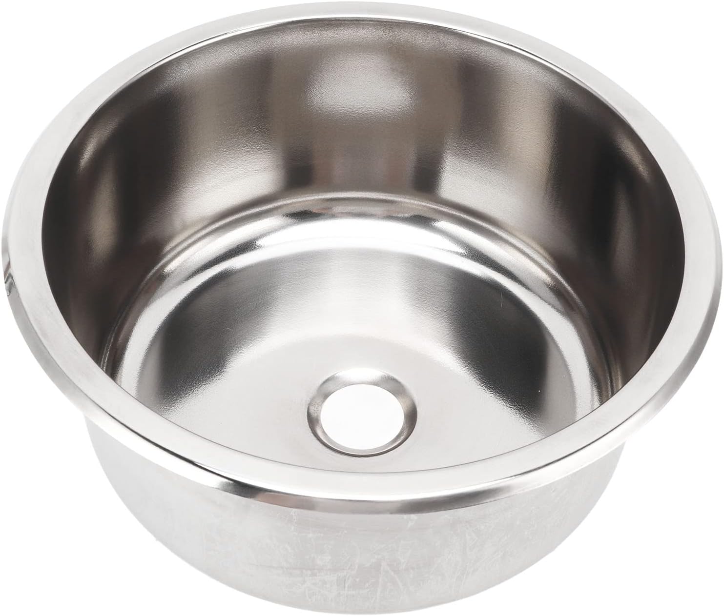 RV Sink, 295mm x 130mm 304 Stainless Steel Round Kitchen Sink with Large Drain Hole and Shockproof Rubber Ring, for RV Yacht Motorhome
