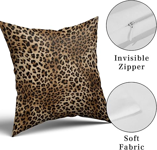 Miniatura 3 de Funda de almohada de leopardo marrón, 2 fundas de almohada de guepardo de 18 x 18 pulgadas, de algodón suave, con estampado de animales, fundas de