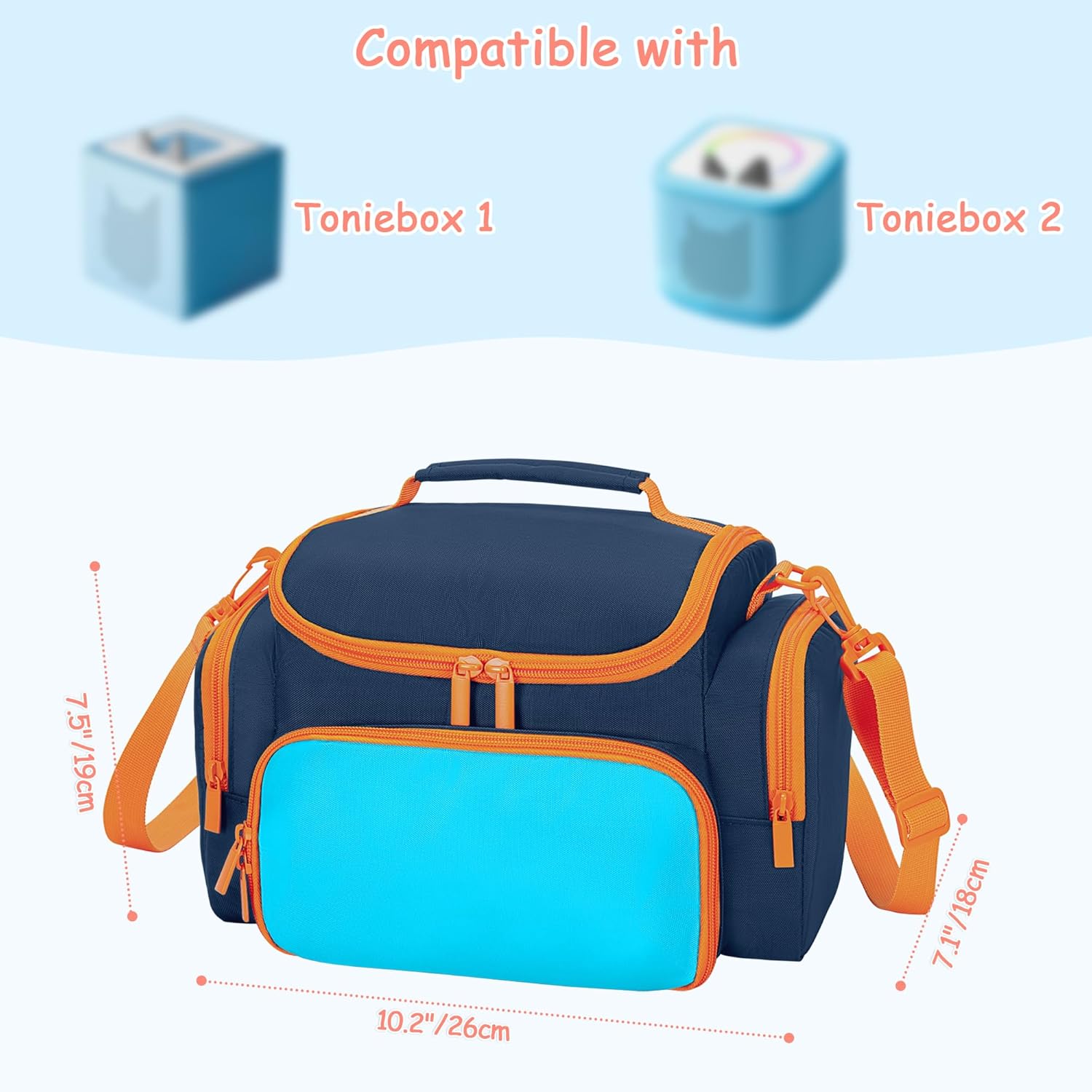 Carrying Case Compatible with Toniebox 2/1 , Portable Bag for Audio Player Starter Set, Storage Travel Case for Charging Station Headphone, Shoulder Strap and Handle, Blue, Patented Design(Bag Only) - Image 6