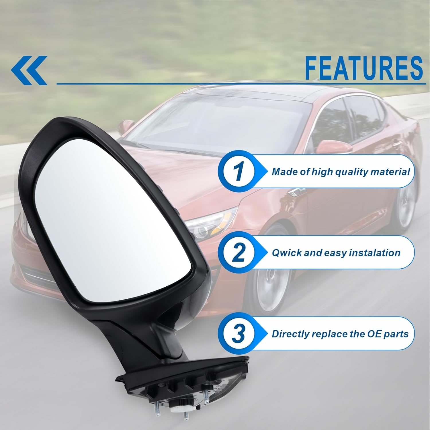 Left Driver Side Mirror Compatible With 2014 2015 Kia Optima With Manual Folding Power Glass Turn Signal Heated Black Replace#876104C501(6Pins)