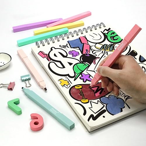 Miniatura 6 de Vitoler Paquete de 10 Resaltadores Estéticos con Punta Biselada Suave Resaltadores Pastel para Biblia Color Arcoíris Bonito Sin Traspaso Resaltador