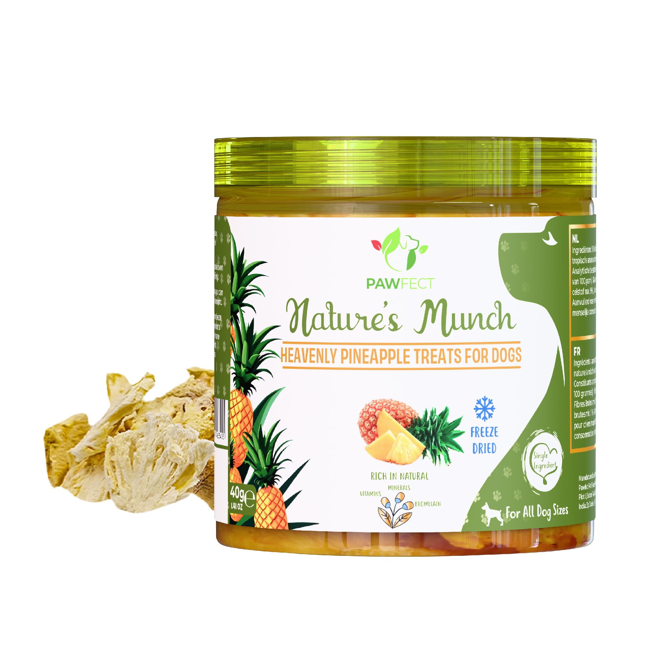 Pawfect Nature's Munch Freeze-Dried Heavenly Pineapple Treats for Dogs - Hypoallergenic, Grain-Free - Improves Digestion - Anti-Inflammatory Vegan Treats(40g/1.41oz)