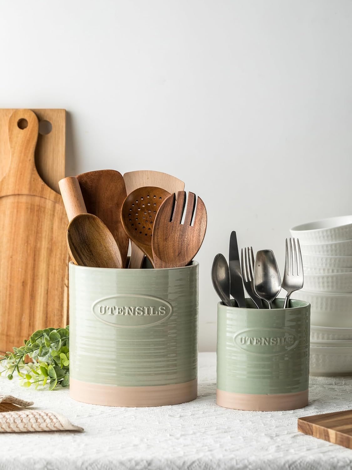 YHOSSEUN Kitchen Utensil Holder, 6.7"+5.1" Ceramic Utensil Holder for Kitchen Counter