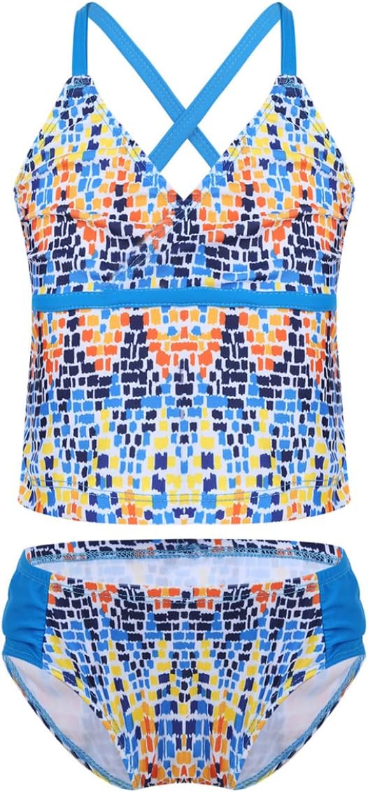 TTAO Girls Swimsuits Tankini Bathing Suit Swim Briefs and Tank Top Two Piece Summer Beach Rash Guard Swimwear