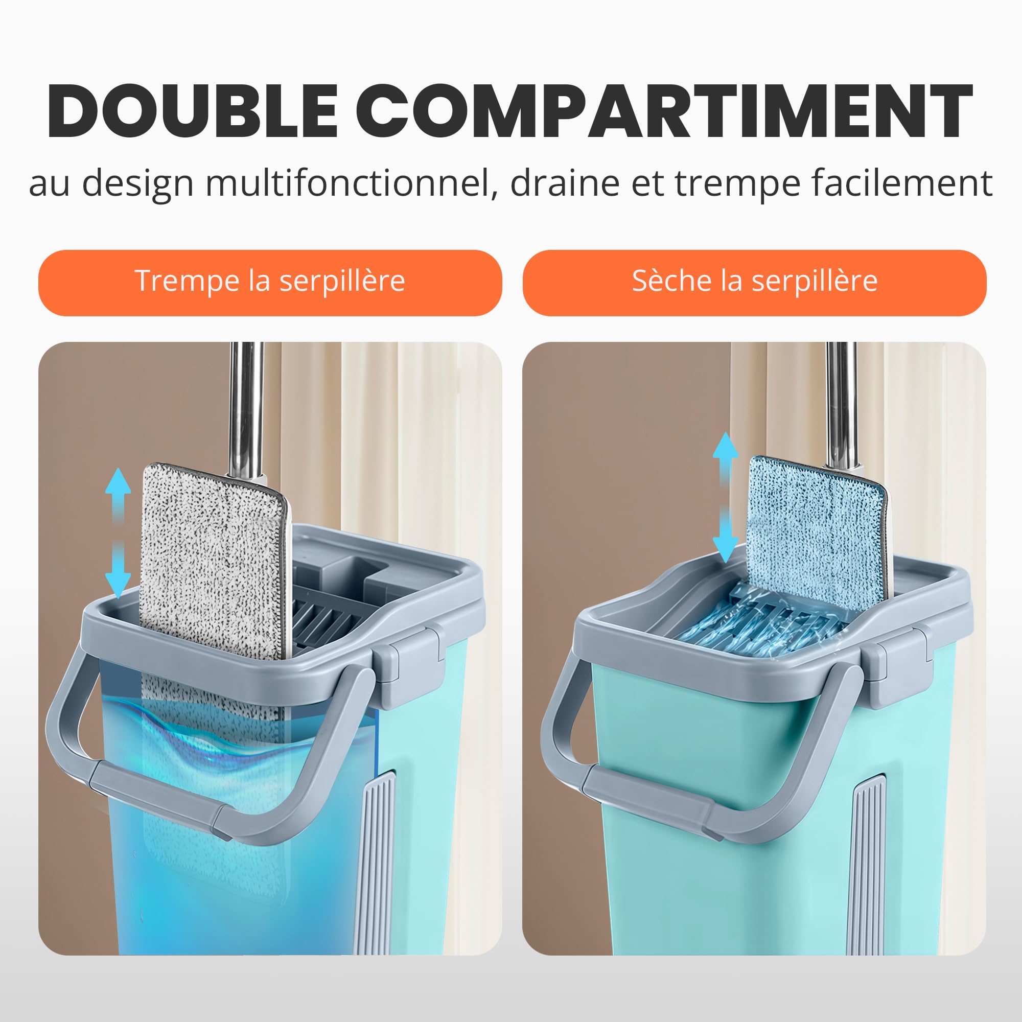 JUPPLIES Seau Serpillère avec Essoreur Double Compartiment 7,5L