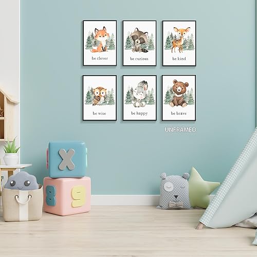 Miniatura 4 de gooptyinh Arte de pared en lienzo de animales del bosque para guardería, 6 pósters de impresión inspiradores de animales del bosque, citas