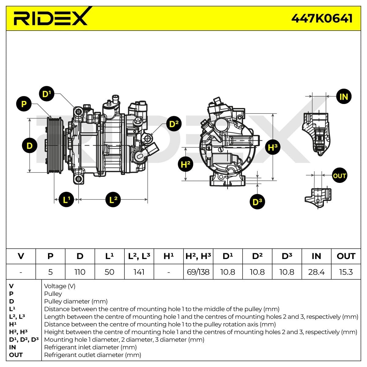 RIDEX 447K0641 Compressore aria condizionata con olio compressore-PAG Compatibilità con VW Polo Hatchback 6R1, 6C1