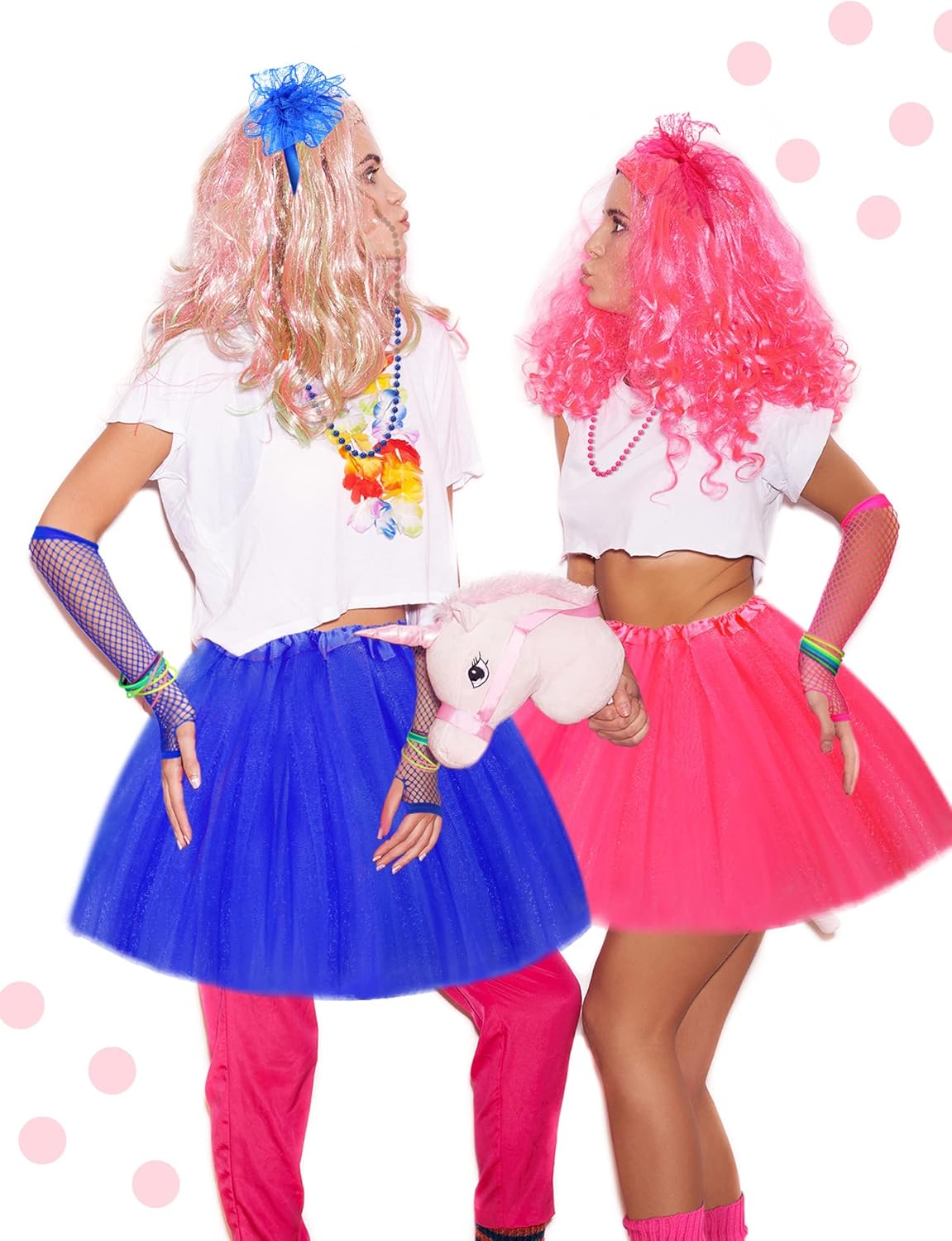 Zhanmai 70 Pieces 80s Outfits for Women 80s Costumes Set Tutu Skirt Necklace Bracelet Earrings Fishnet Gloves Legwarmers - Image 6