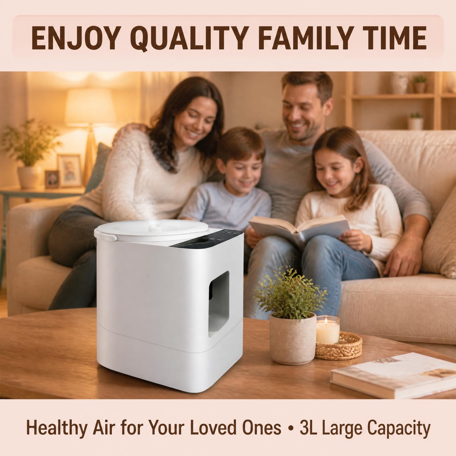 hKjPlvf Humidificador Bebe 3L Ultrasonico Silencioso Difusor de Aceites Esenciales Niebla Fria Llenado Superior para Dormitorio Hogar Oficina Temporizador Modo de Sueno 14H Blanco