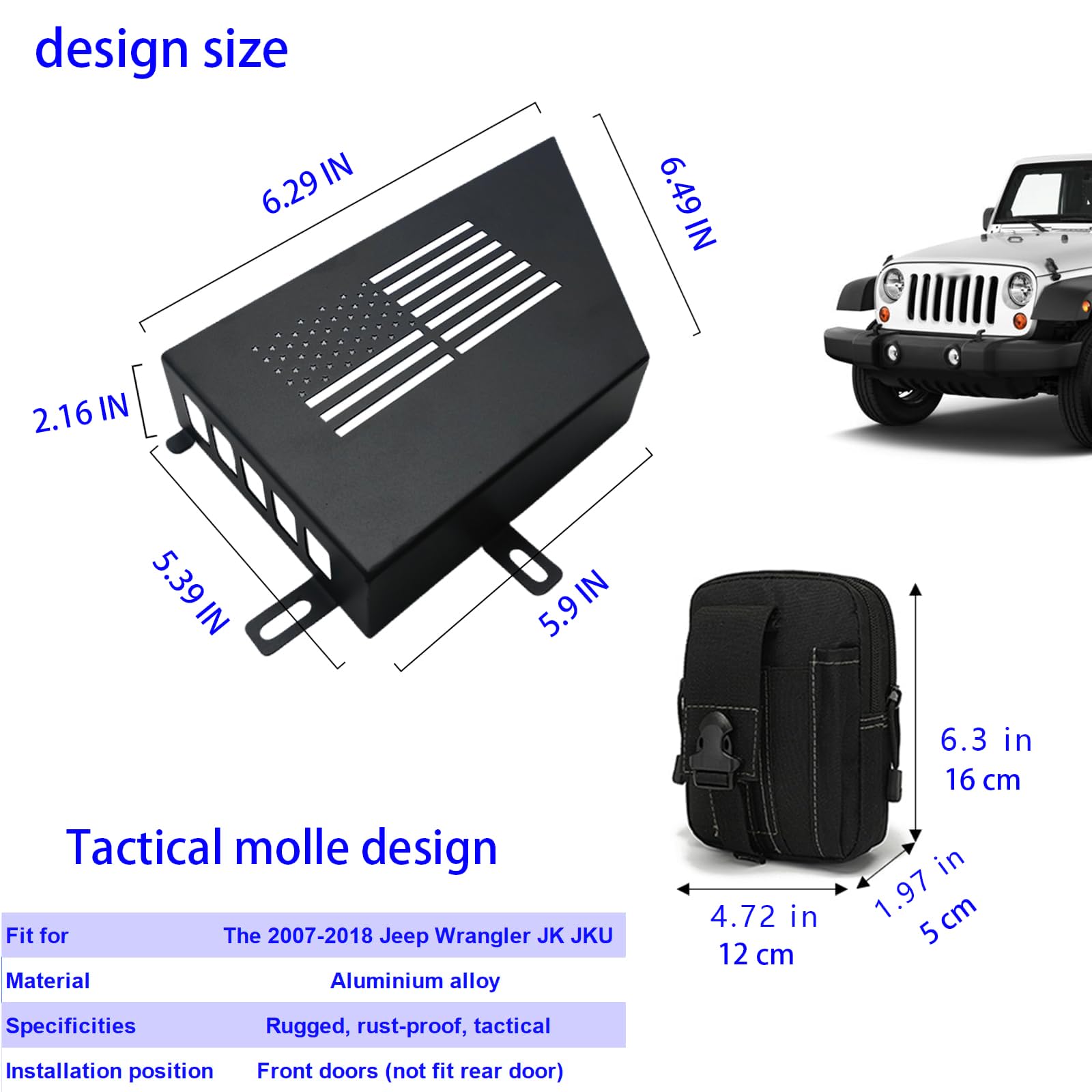 Unifizz Jeep Wrangler JK JKU 2007–2018 Metall-Aufbewahrungsbox für die Vordertür, robuster Tür-Organizer, sichere Jeep-Tür-Aufbewahrungstaschen, rostbeständiger Stahl, Innenerweiterungszubehör, 2