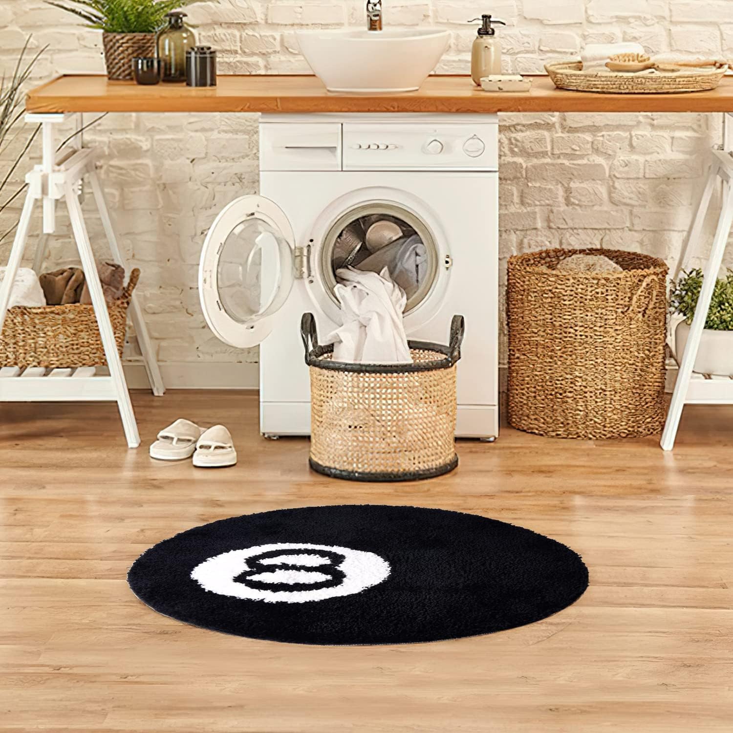 8 Ball Rug - 40 inch Black Round Carpet Billiard Pool 8 Ball Carpet, Non-Slip Flocking Floor Bath Mat for Living Room Decor, Alt Room Decor Soft Y2K Rug Hypebeast Doormat for Bedroom