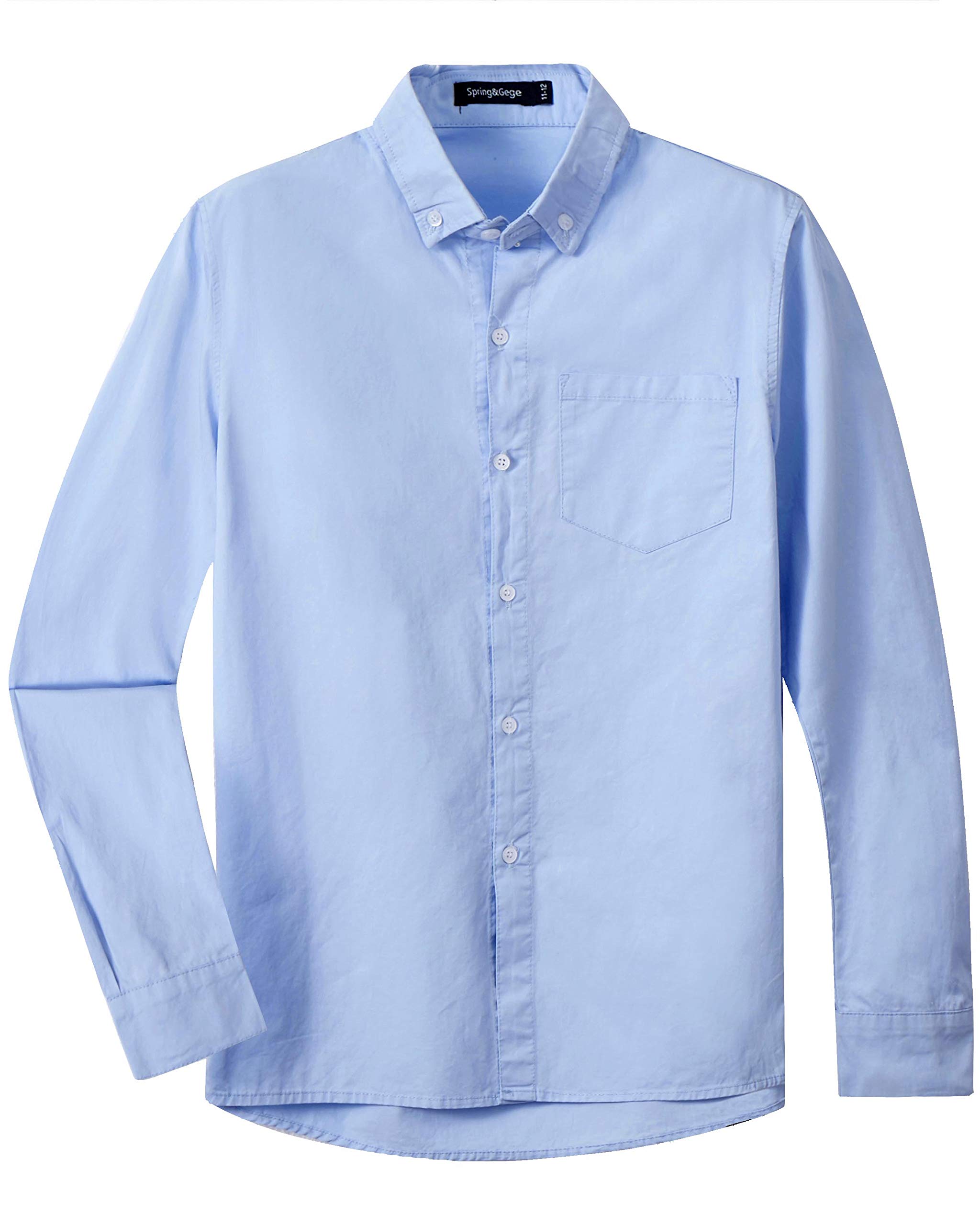 Spring&Gege Camisa de manga larga con botones de sarga de algodón para niños (3-14 años)