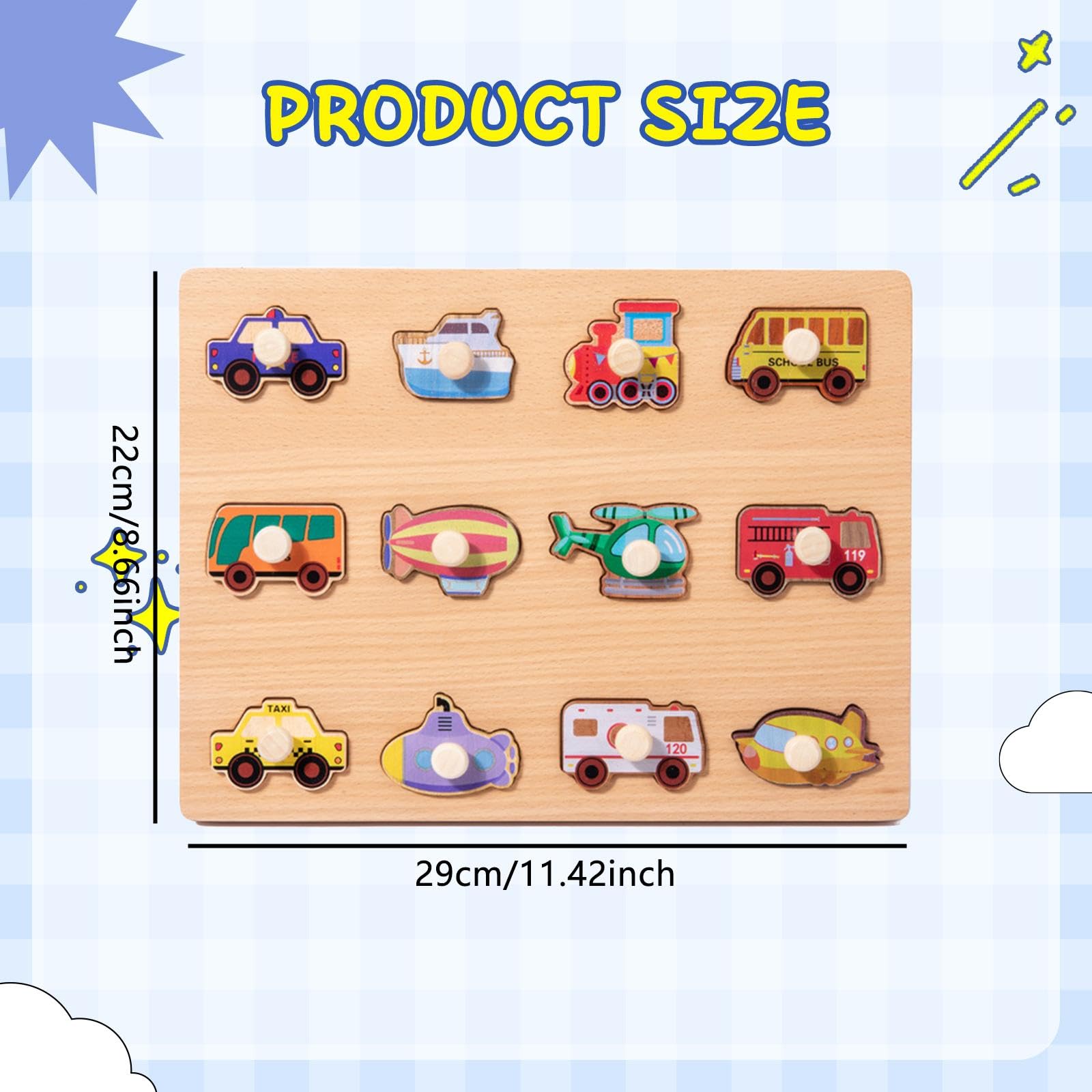 Puzzle di Apprendimento Gioco Abbinamento Forme Tavola Puzzle Bambini Legno Cartone Animato Puzzle Prescolare Creativo Incoraggia Immaginazione Adatto, Traffico