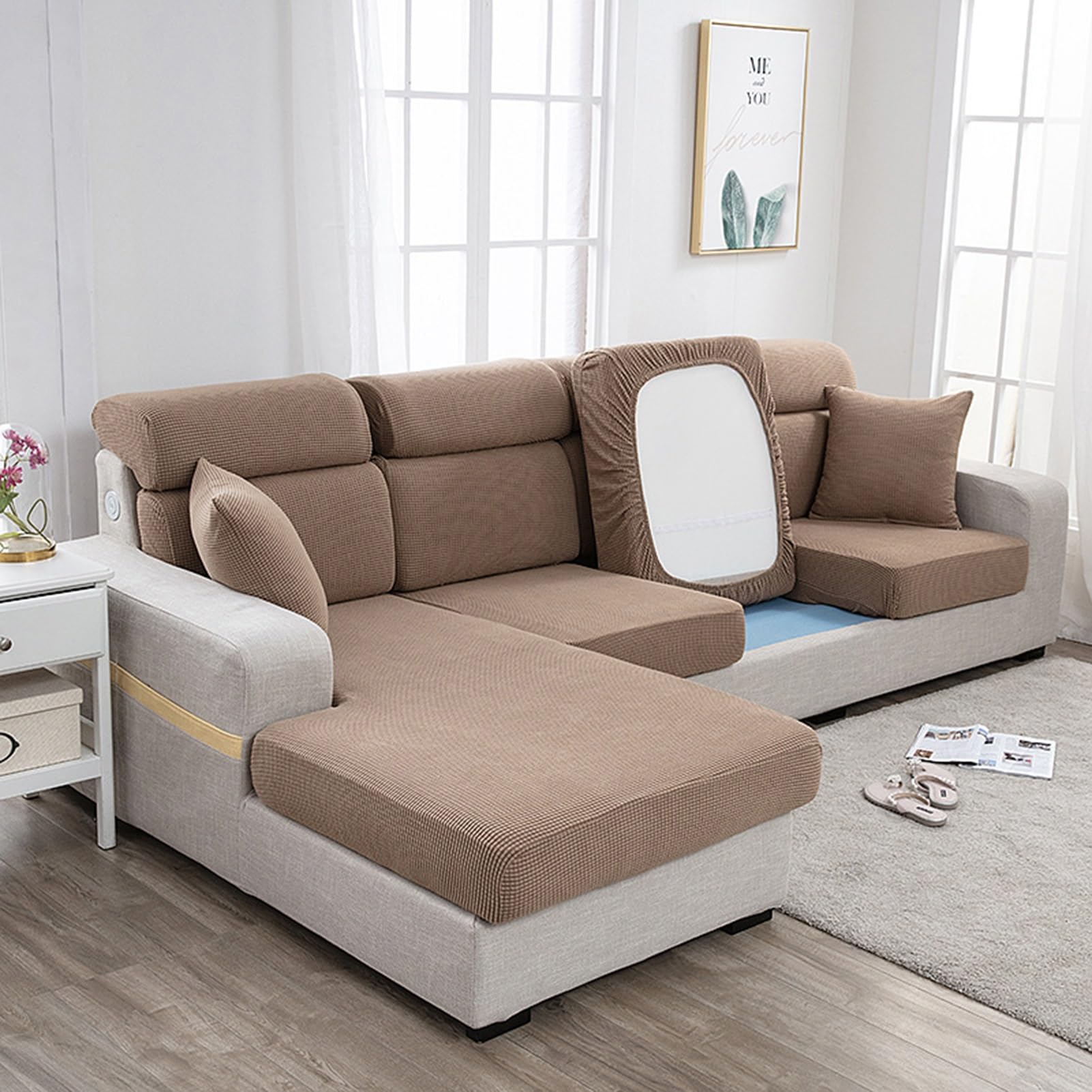 Housse de canapé élastique en L et housse de coussin 150 à 190 cm