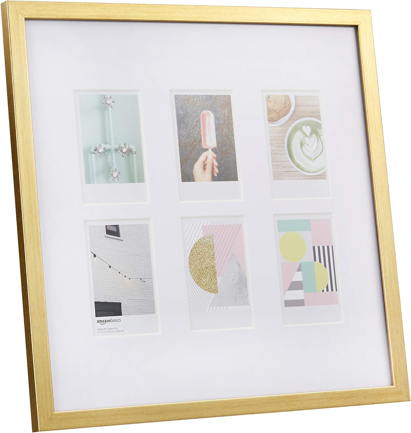 Amazon Basics Photo Frame for use with Instax - 6-Opening - 3.25"x2", Brass