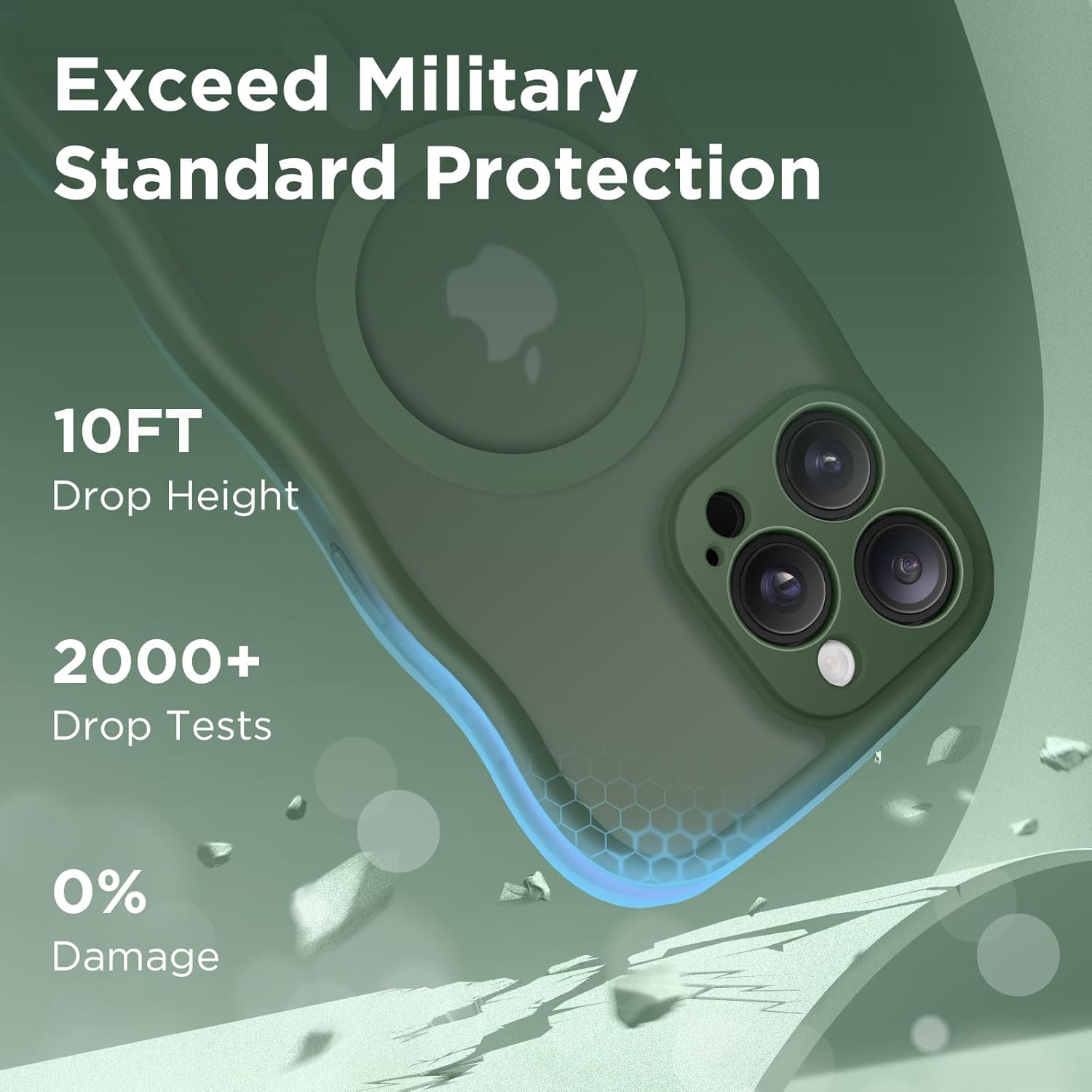 CAPRARO for iPhone 16 Pro Case for Women Girls, Upgraded [Full Camera Protection] [Compatible with MagSafe] Cute Wave Translucent Matte Phone Case for iPhone 16 Pro, Deep Green - Image 6