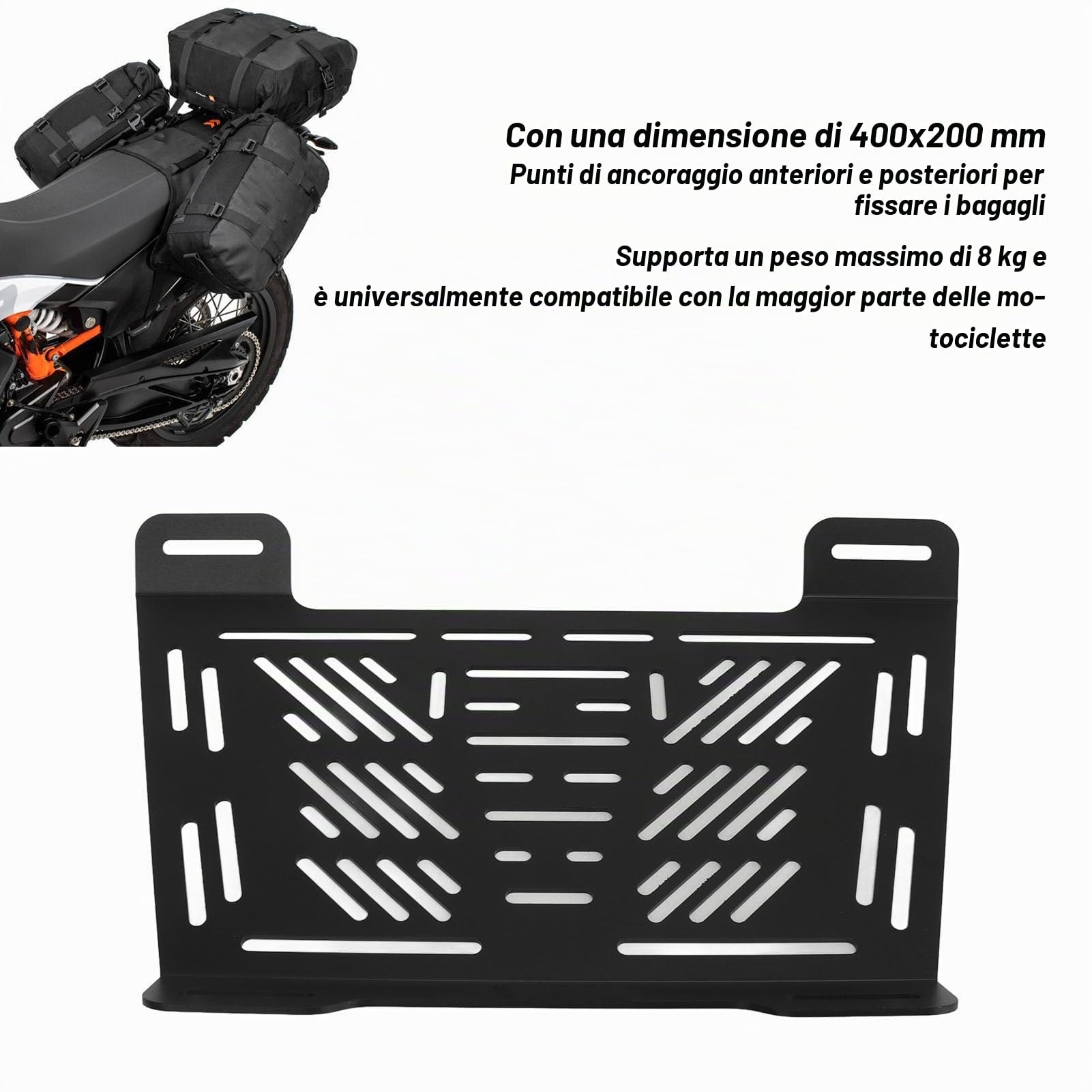 Portapacchi per Sedile Moto, Portapacchi Posteriore per Moto Ripiano di Supporto per Allargato in Acciaio Inossidabile 8 kg per la Maggior Parte delle Moto