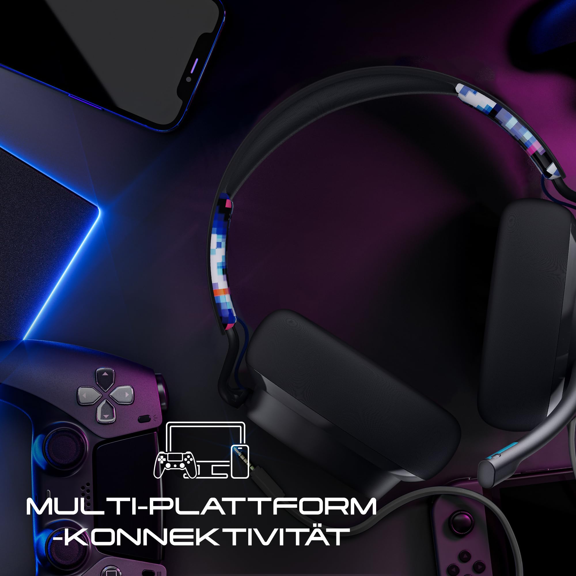 Skullcandy SLYR Pro Kabelgebundenes Multi-Platform Over-Ear Gaming Headset für Xbox, PlayStation und PC, Enhanced Sound Perception, KI-Mikro - Blau