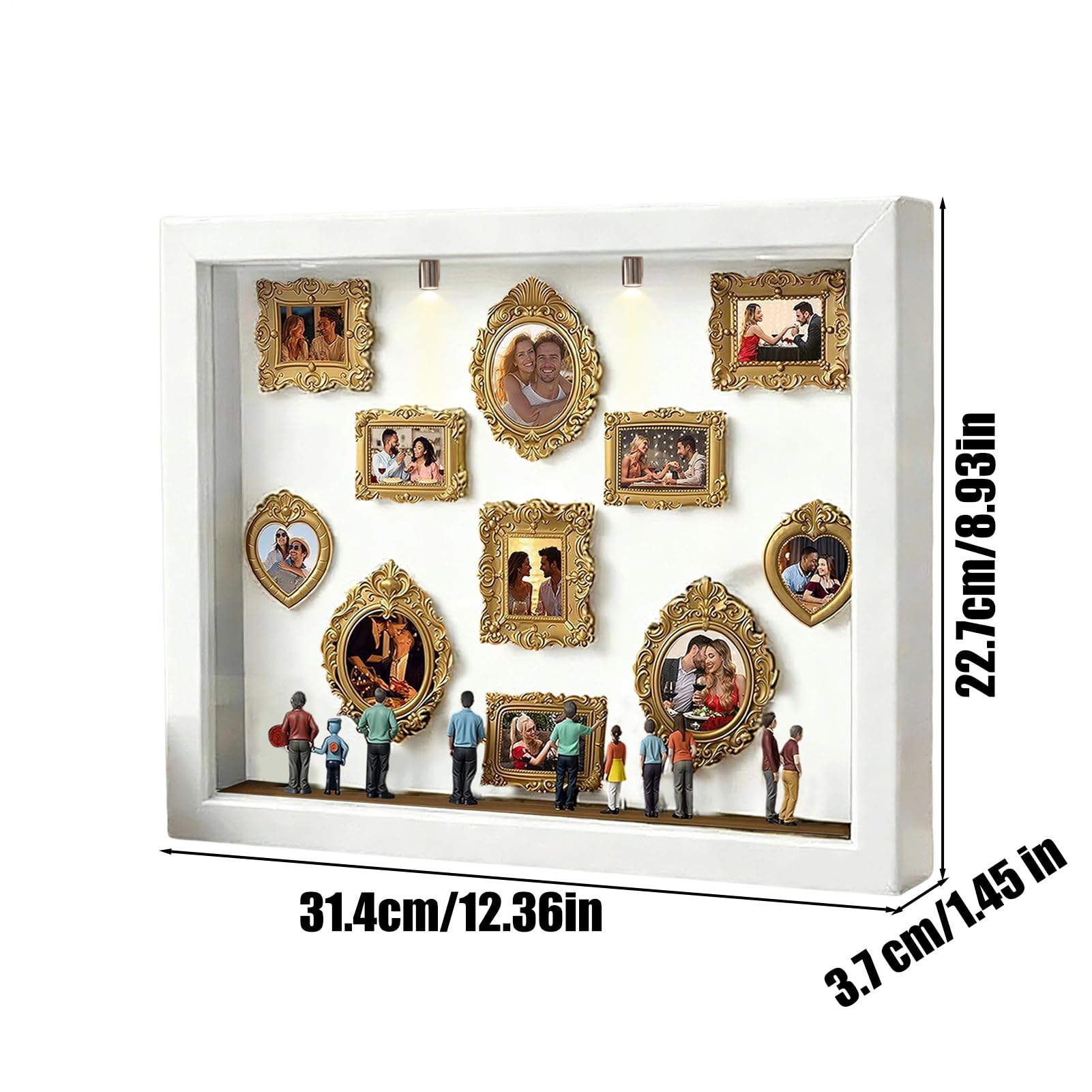 Genérico De Silueta De Mini Museo, Estuche De Fotos De Recuerdo Con Luz LED, 11 Piezas De Marcos Miniaturas Con 8 Figurillas, Para Decoración Del Hogar, Bodas Y Cumpleaños Familiares