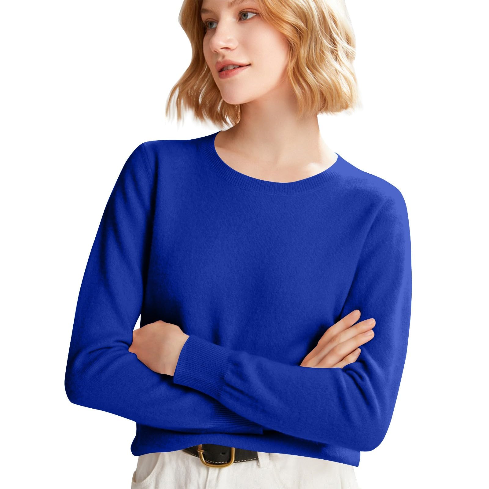 Cashmere Sweaters for Women Crew Neck Thin Long Sleeve Light Sweater Oversized Warm Lightweight Casual Soft Pullover