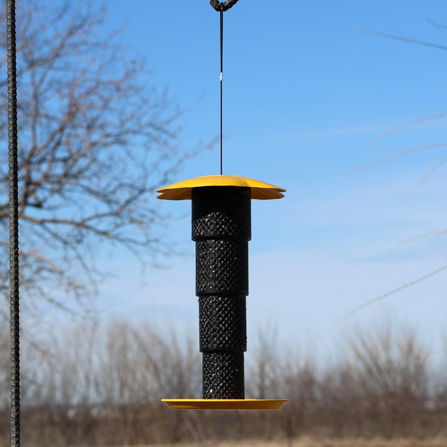 Collapsible Tube Bird Feeder - Outside Hanging Bird Feeder Diamond Mesh for Finches and Chickadees - Holds 1 Pound of Sunflower Seeds, Peanuts, or Sunflower Kernels