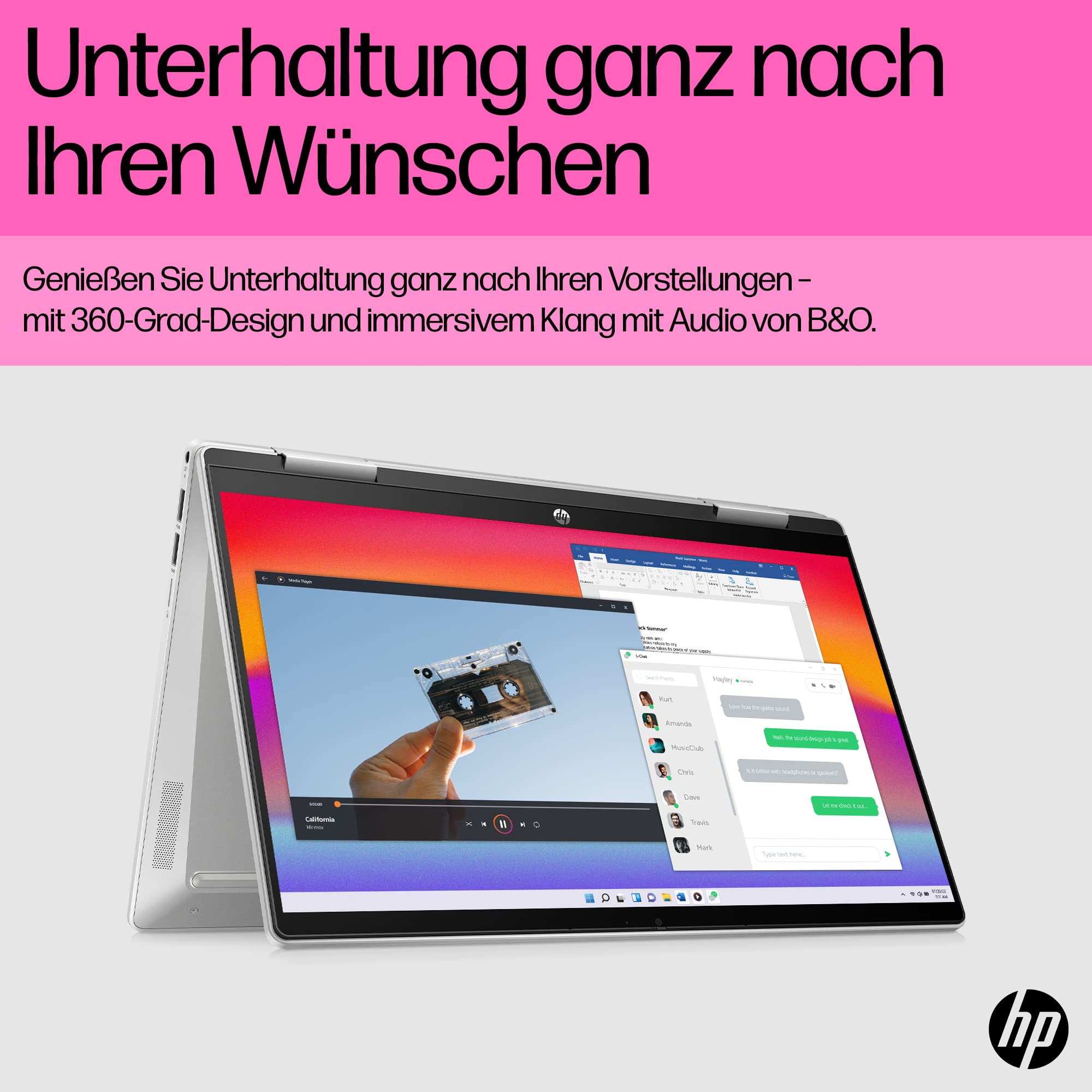 HP Pavilion x360 2-in-1 Convertible Laptop | Intel Core i5-1335U | 14" FDH Touchscreen | 16 GB DDR4 RAM | 512GB SSD | Intel Iris Xe | Windows 11 Home | QWERTZ | Natural Silver