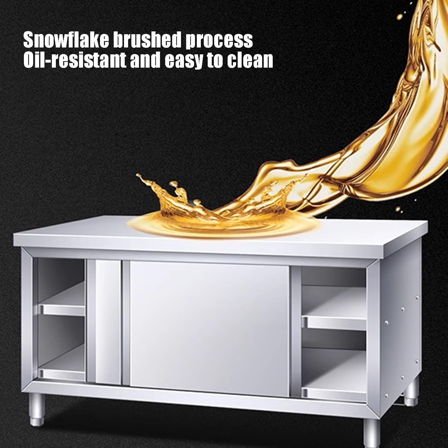 Stainless Steel Table, Commercial Stainless Steel Work Table with 4 Sliding Doors, Food Prep Workbench with Adjustable Feet for Kitchen Prep Table(100x60x80cm)