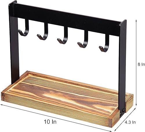 Miniatura 6 de Soporte de metal para llaves de mesa con 5 ganchos, base de madera soplada, organizador de encimera industrial rústico, organizador de encimera,