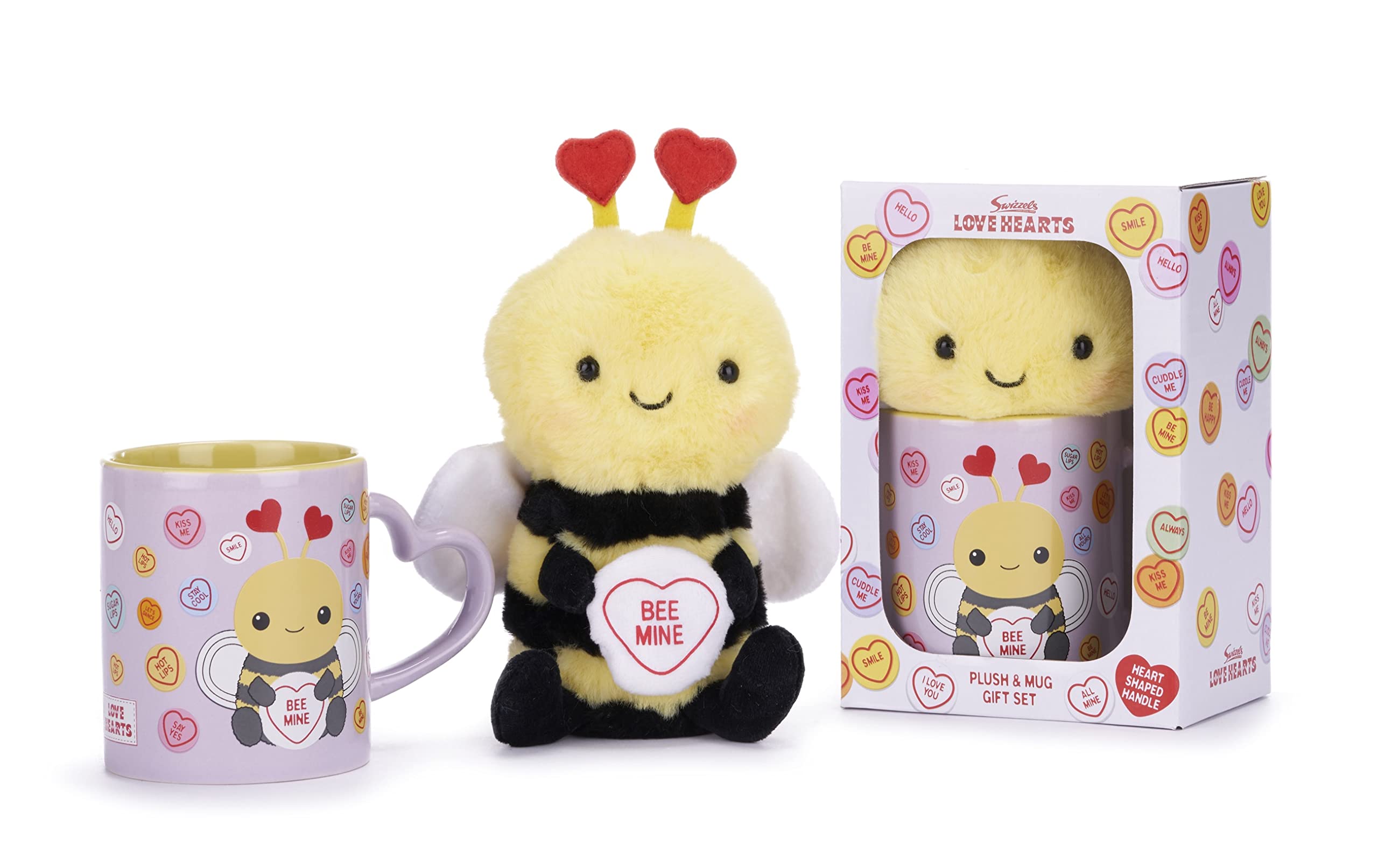 Posh PawsSwizzels Love Hearts Bethany Bumble Bee 'Bee Mine' 11OZ Mug & Plush Gift Set, Purple, 37743