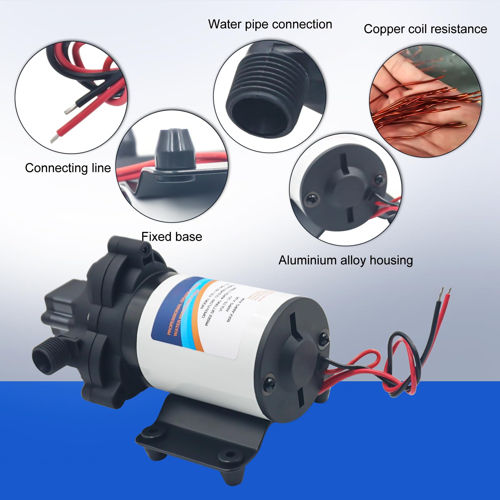2088-422-144 Pompe à eau 12 V 3,3 GPM 45 PSI RV 1/2 MNPT pour jardin, camping-car, yacht et autres systèmes d'alimentation en eau