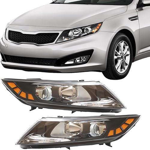 PIAOYUE- For 2011 2012 2013 Kia Optima Headlight Halogen Replacement Left Driver+Right Passenger Side 1 Pair Chrome Housing Clear Lens w/o LED DRL