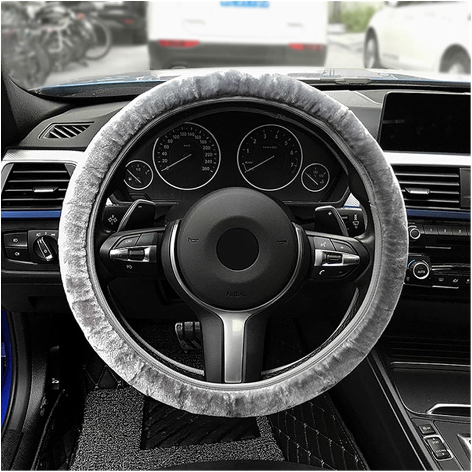 Wheel Protector Cover Soft Short Fur Car Steering Wheel Cover High-Density Warm Winter Protector 38cm Accessories Steering Protective Case Cover(Gray)