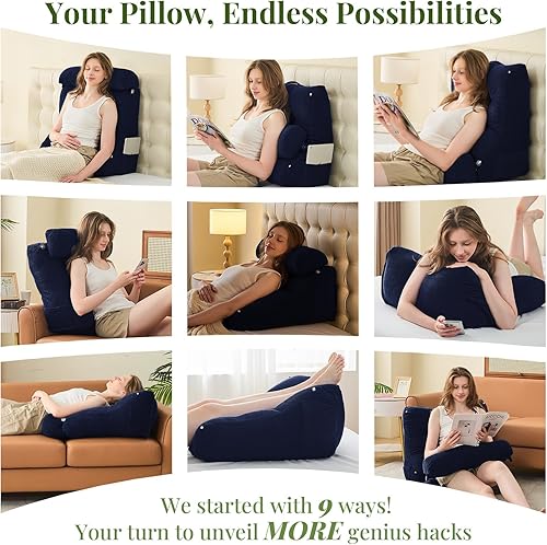 Miniatura 4 de Sasttie Juego de almohadas de cuña, 2 almohadas de lectura para sentarse, almohada de cuña de cama para dormir, después de una cirugía, reflujo