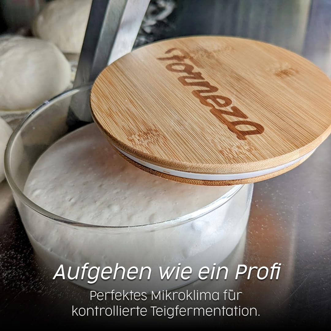 Proofing Glass Zestaw startowy na zakwasie do drożdży do pizzy i chleba I 3-komorowy pojemnik na ciasto I Pojemnik na ciasto na pizzę z drewnianą pokrywką I Pojemnik na ciasto na pizzę