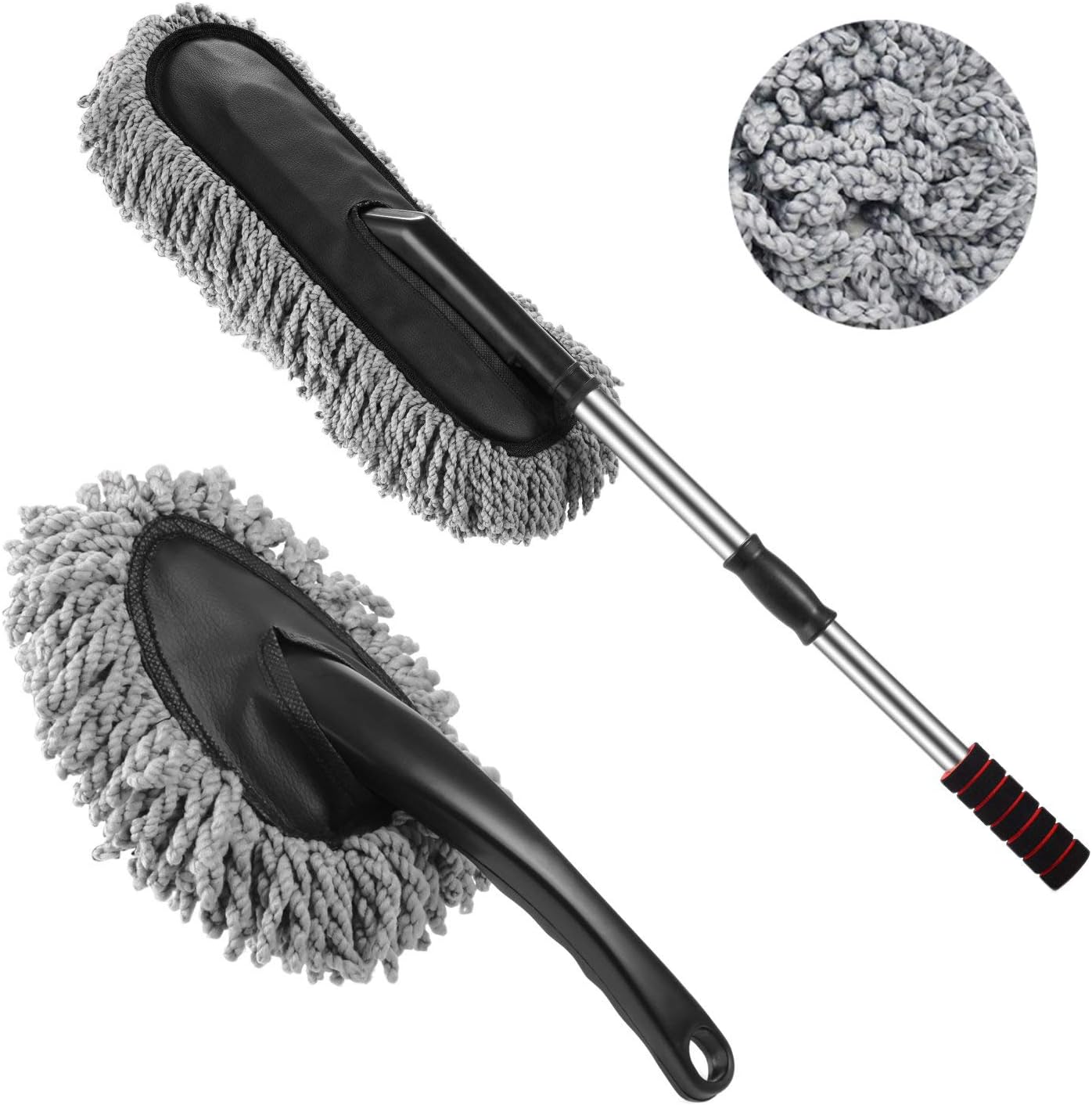 ocharzy Microfiber Car Duster Exterior Scratch Free California Car Duster Interior Car Cleaning Brush Tool Extendable Handle (Mop Duster Kit, Gray)