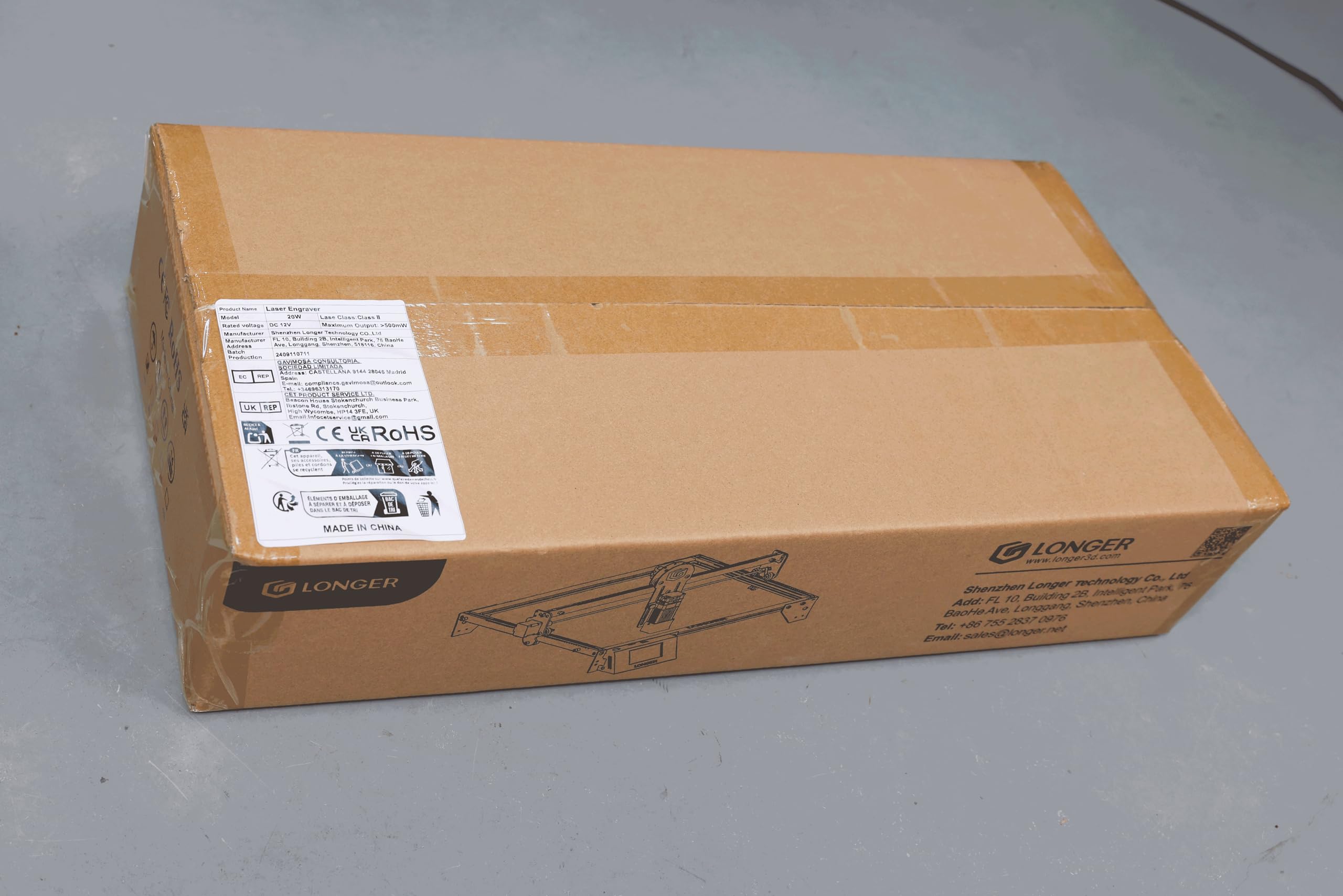 LONGER Ray5 Lasergravurmaschine Set, mit Air Assist Stützfüßen & Klemme, für Holz, Metall & Glas DIY CNC Gravur, 20W, 400 × 365 mm Arbeitsbereich