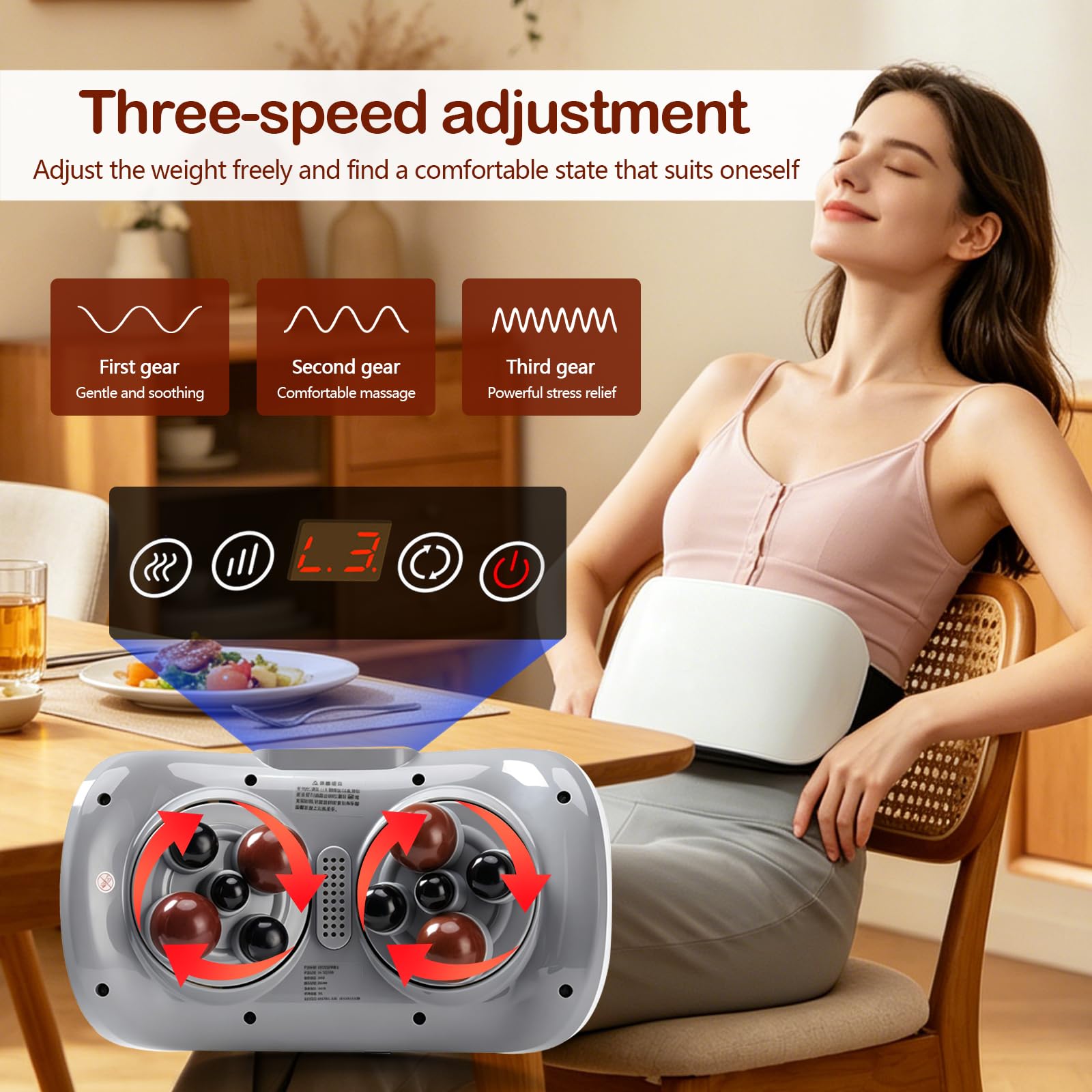 Massaggiatore Addominale, Dispositivo di Massaggio Ricaricabile da 2000 mAh con 2 Dischi e Testine Massaggianti in Pietra Bian Massaggiatore con 3 Livelli di Intensità per Addome Vita Fianchi e Gambe