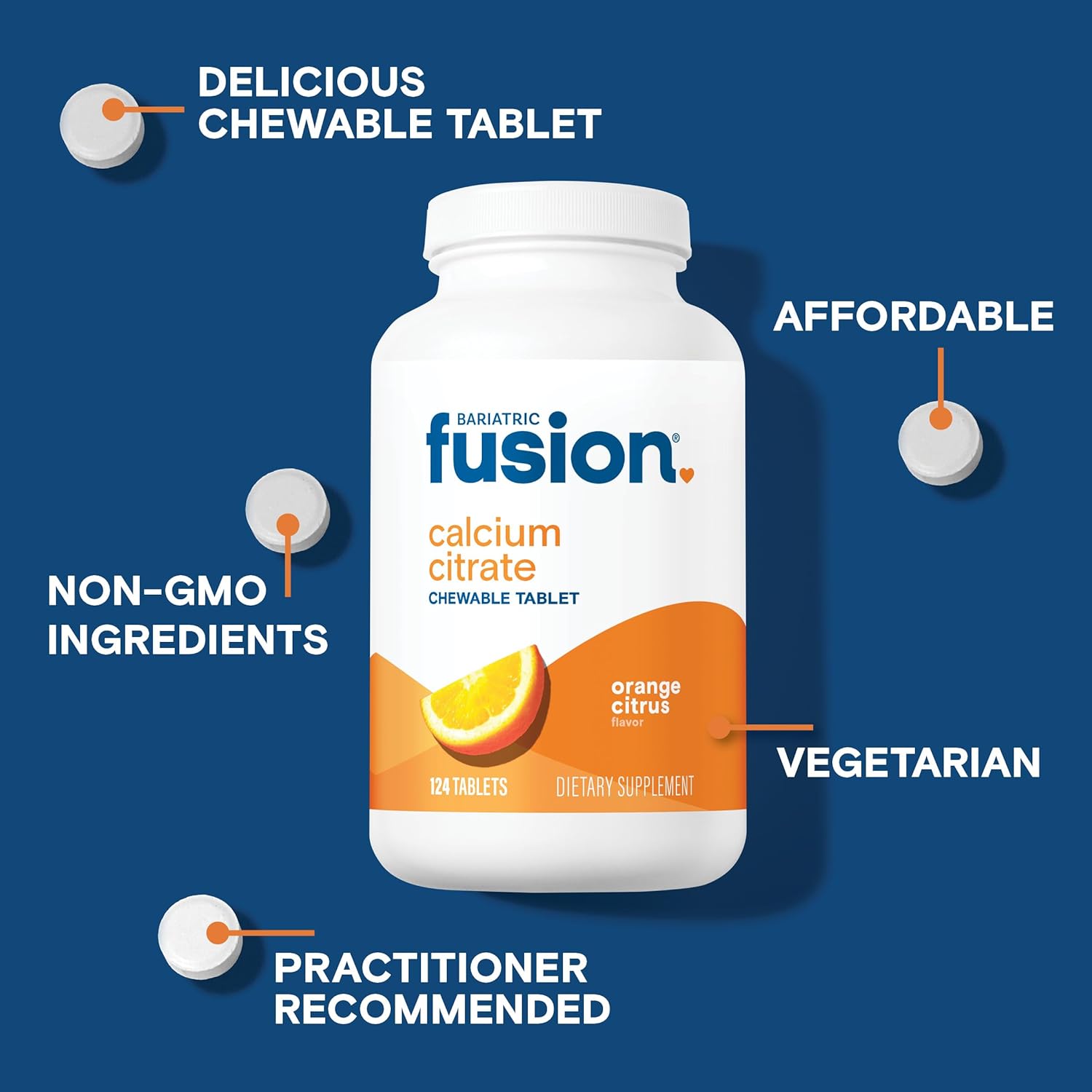 Bariatric Fusion Calcium Citrate Chewable Tablet | Orange Citrus Flavored | Chewable Calcium Citrate | Bone Health Support* | Gluten, Dairy and Soy Free | Non-GMO | 124 Count - Image 3