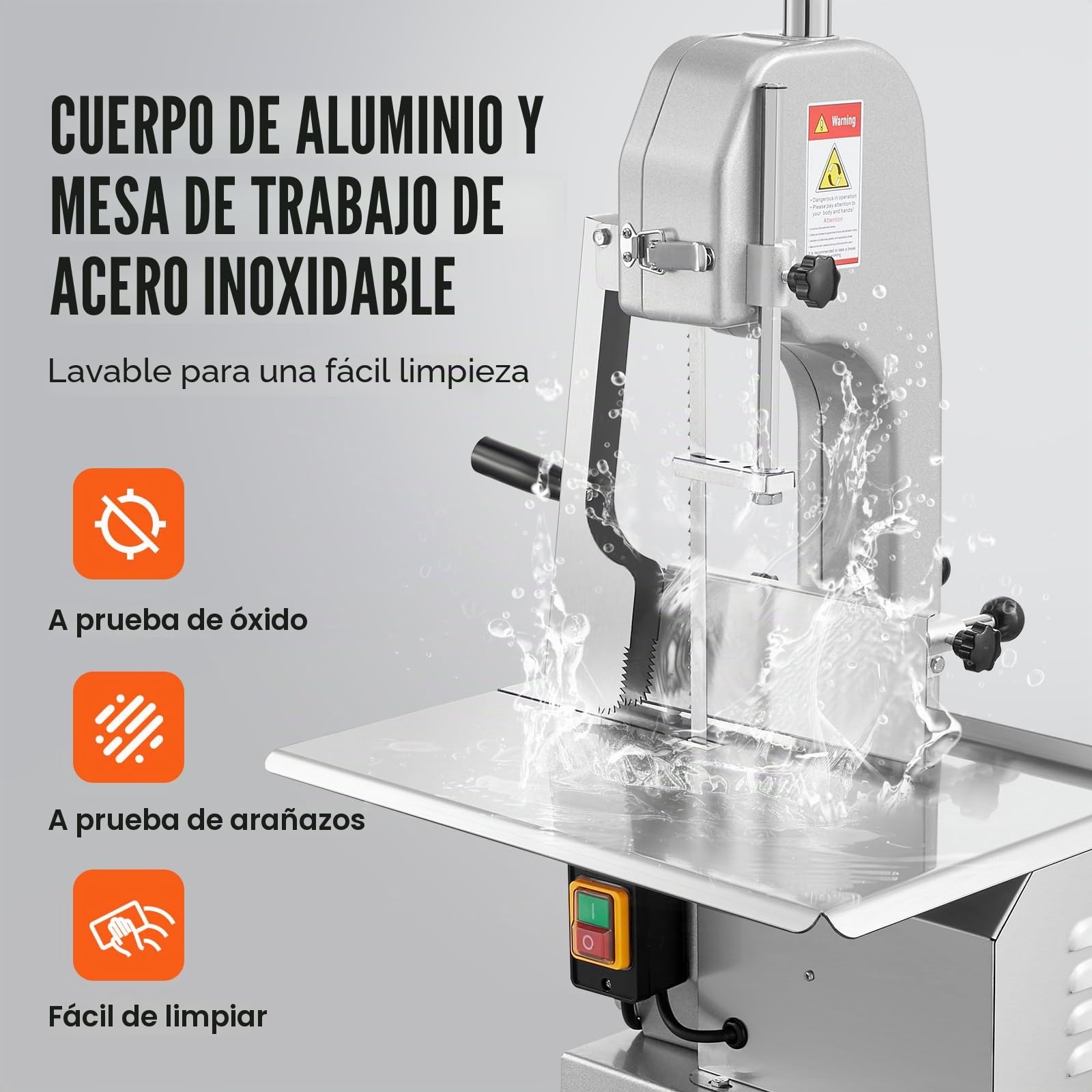 VEVOR Sierra de Cinta Eléctrica Comercial para Carne y Huesos de Acero Inoxidable de 650 W para Encimera, Grosor Máximo de Corte de 110 mm, para Costillas de Cerdo y Res, 415 x 483 x 750 mm, Plata